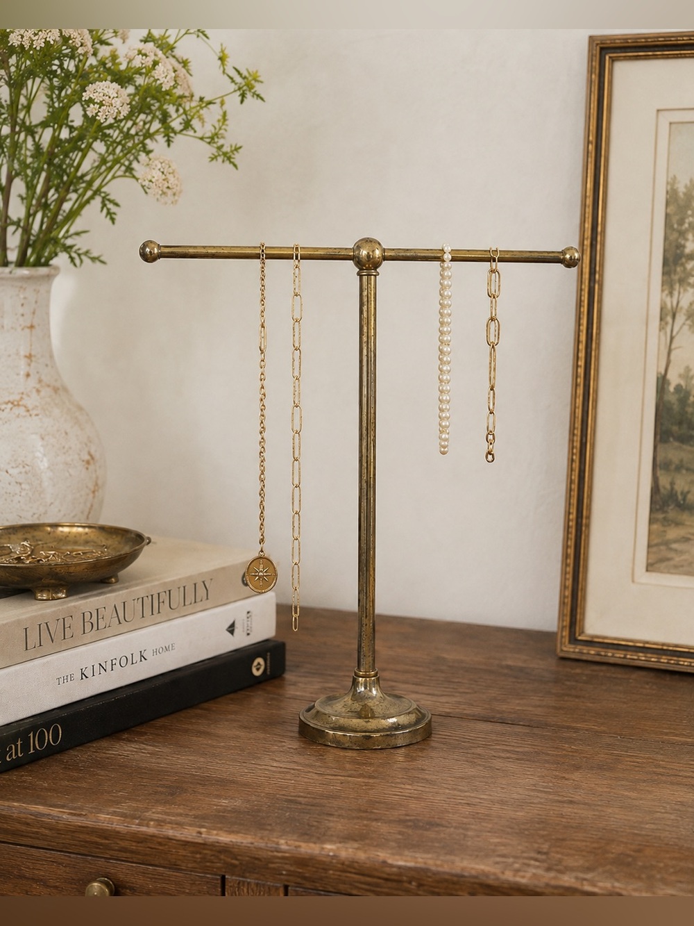 Vintage Brass T-Bar Towel Holder Jewelry Stand MCM Hollywood Regency